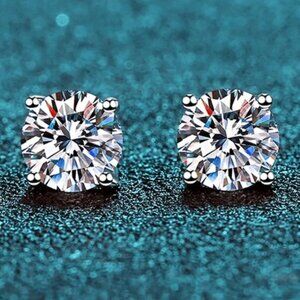 Certified 2ct. t.w. Moissanite Diamond 4 Prone Solitaire Stud Earrings NEW